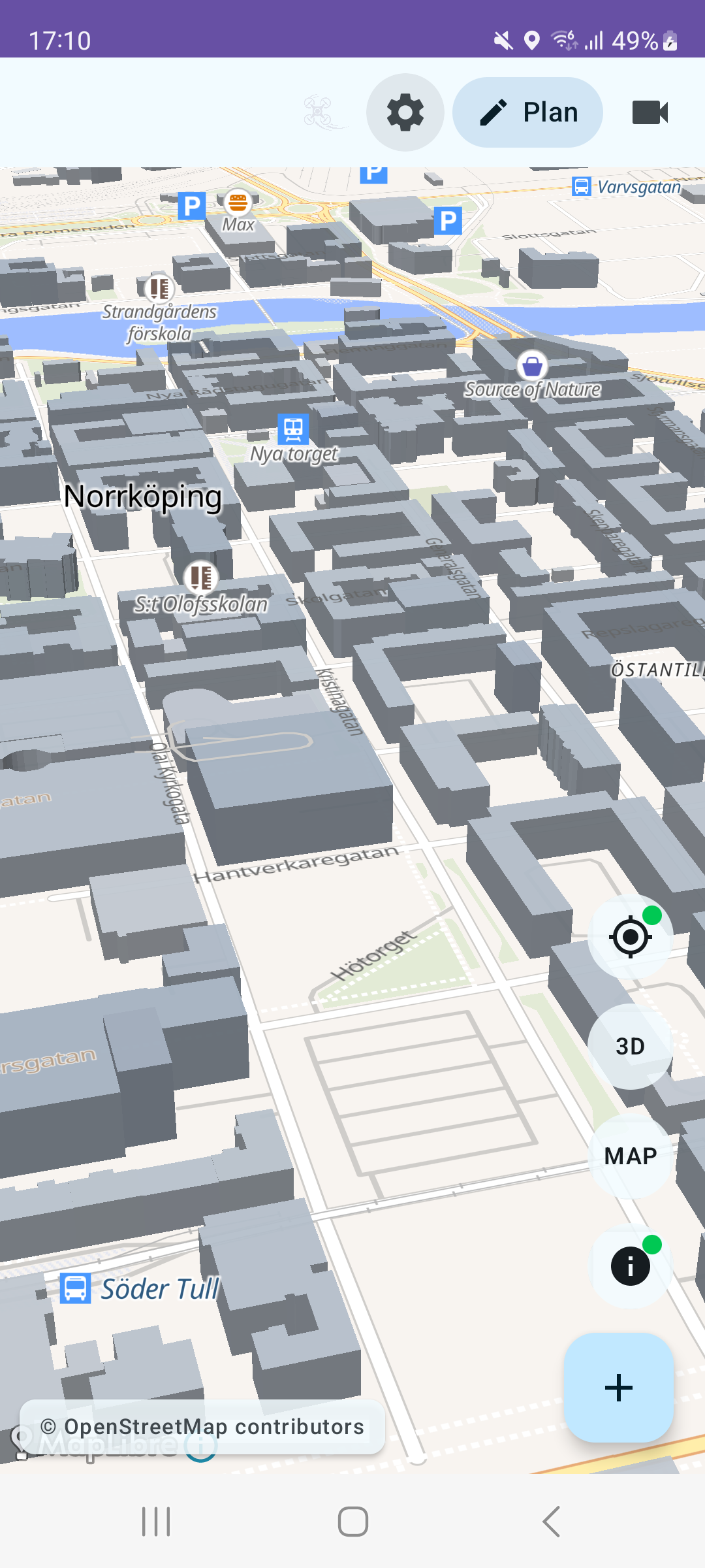 PilotFlow map interface with 3D buildings
